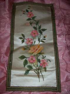 Vintage hand painted ROSES on silk~runner~Wall hanging  