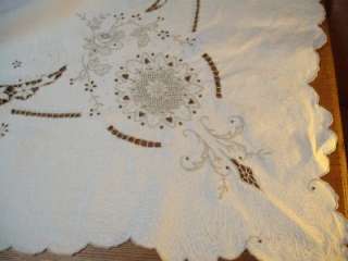   vintage Madeira hand embroidered cutwork linen tablecloth  
