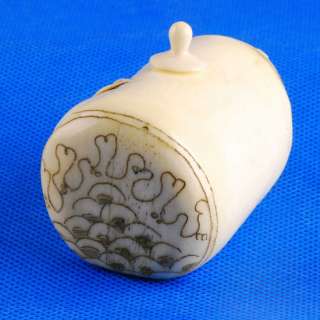 Carved OX Bone Snuff bottle Carving Monster With Stand  