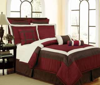 NEW Burgundy Choco Brown White Hampton Comforter Bed Set Queen,Cal 