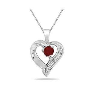  Ruby and 3 Stone Diamond Heart Pendant 14kt White Gold 