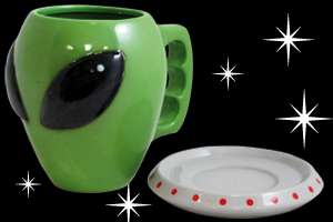 Alien Cup & Saucer   Gag Gift Coffee Tea Kitchen Mug  