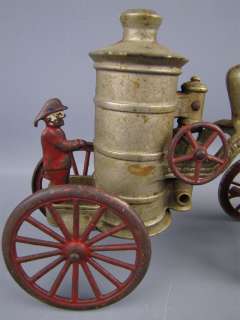 Antique Cast Iron Triple Horse Drawn Fire Pumper Wagon  