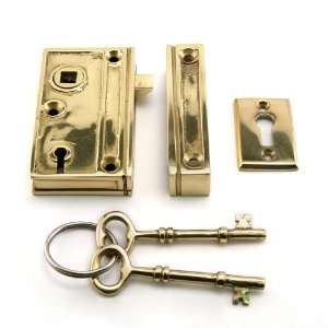 Screen Door Rim Lock Set   Left Hand   Polished Brass