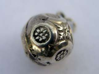   SILVER PUFFY FLORAL BALL BOULE FOB CHARM ~ Lovely Detail  