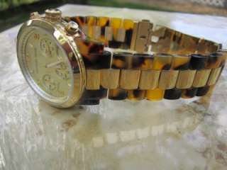   Kors Womens Tortoise & Gold Runway Chronograph Watch MK5138 A9  