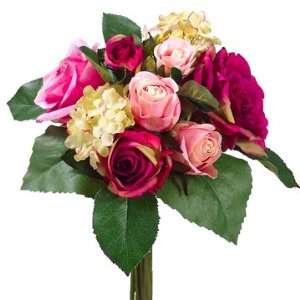  11.5 Rose & Hydrangea Silk Flower Bouquet  Beauty/Pink 