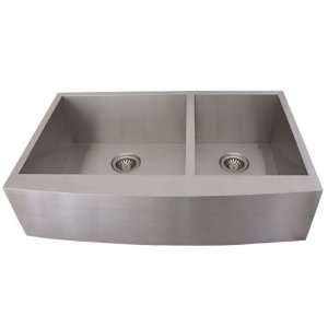 Apron 16 Gauge Stainless Steel Double Bowl Curved Front Kitchen Sink 