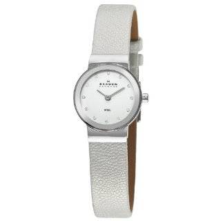   Steel Mother Of Pearl Dial White Leather Strap Watch by Skagen (Oct