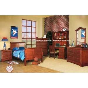  4pcss Twin Size Sleigh Bed Bedroom Set in Brown Cherry 