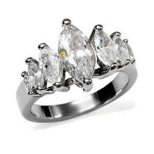   ES10243 Stainless Steel Graduated Marquise CZ Engagement Ring Jewelry