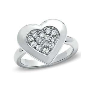    Crystal Heart Ring in Stainless Steel   Size 7 DIAMOND Jewelry