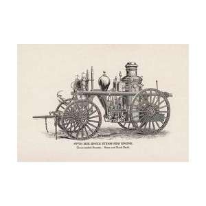 Fifth Size Single Steam Fire Engine Crane Necked Frames 12x18 Giclee 