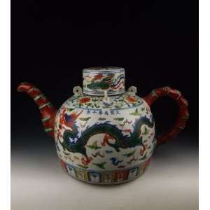  one Five colored Porcelain Lidded Tea Pot, Chinese Antique 