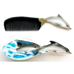  Dolphin Themed Hair Brush & Comb Set For Children   Gray 