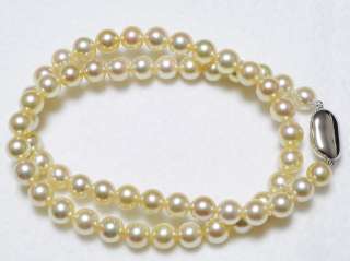 Natural Gold] Japanese Akoya Cultured Pearl 7mm x 7.5mm Necklace 
