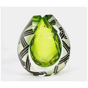   Correia Designer Art Glass, Vase Chartreuse Geometric