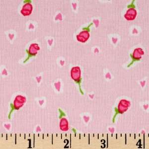  56 Wide Baby Rib Knit Roses Pink Fabric By The Yard 