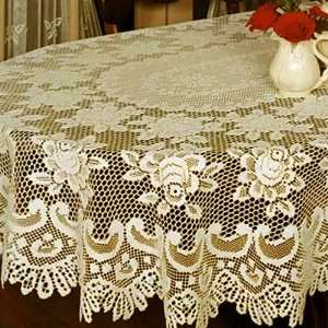  Rose Lace 52 X 72 Oval Tablecloth   Ecru